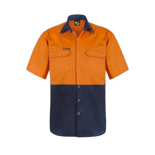 Picture of WorkCraft, Hi Vis Two Tone Short Sleeve Cotton Drill Shirt W Press Studs